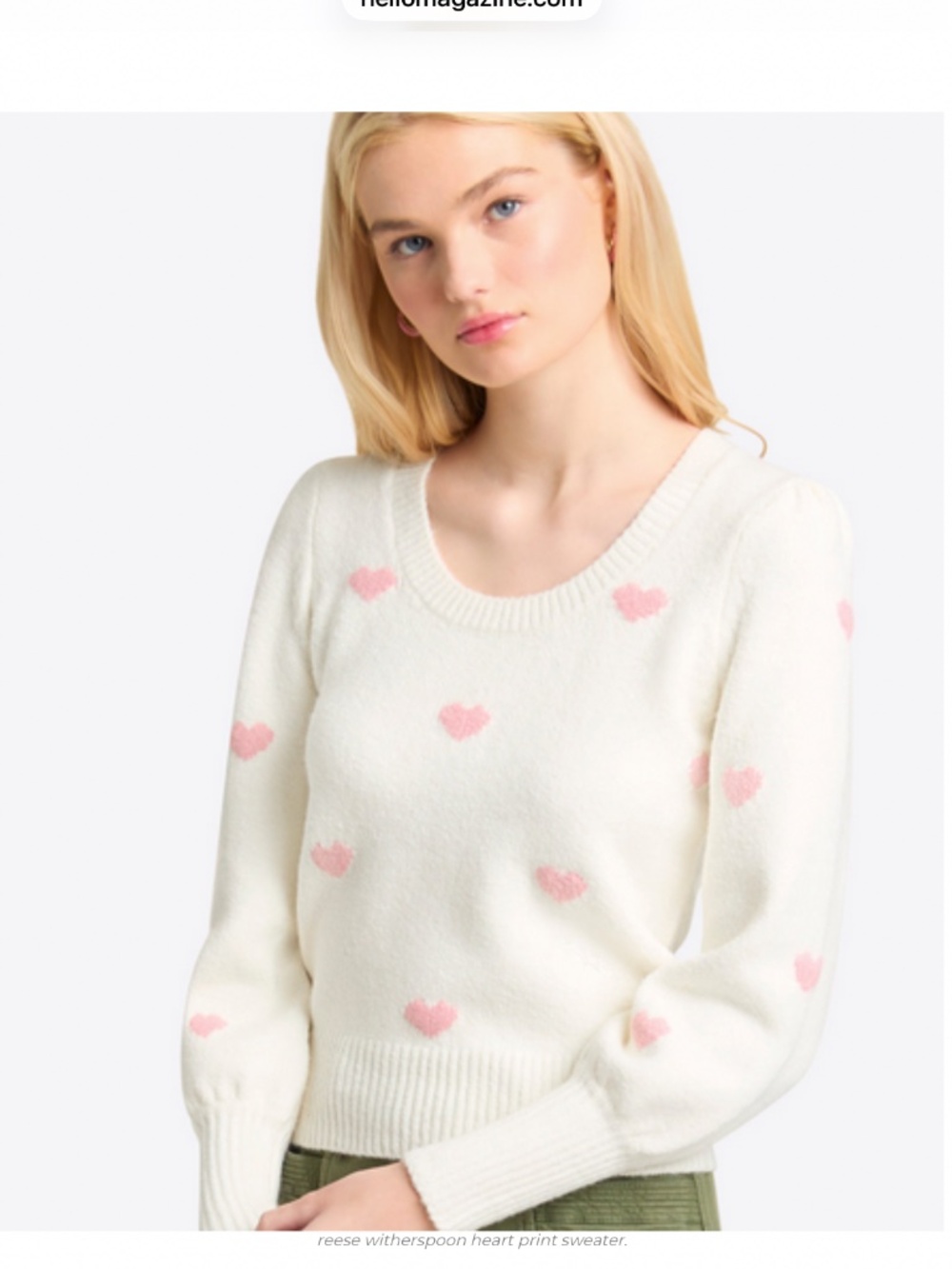 Draper James Puff Sleeve Heart Sweater in White Magnolia White / L